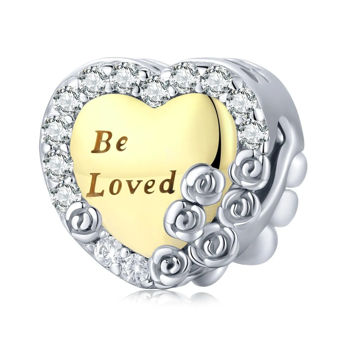 Cubic Zirconia & Sterling Silver "Be Loved" Heart & Roses Charm sold by Zulily