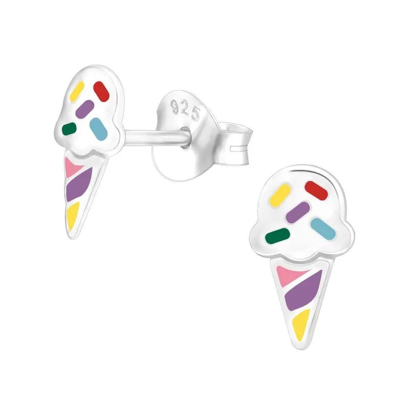 Sterling Silver Multi-coloured Ice Cream Cone Stud Earrings sold by Zulily
