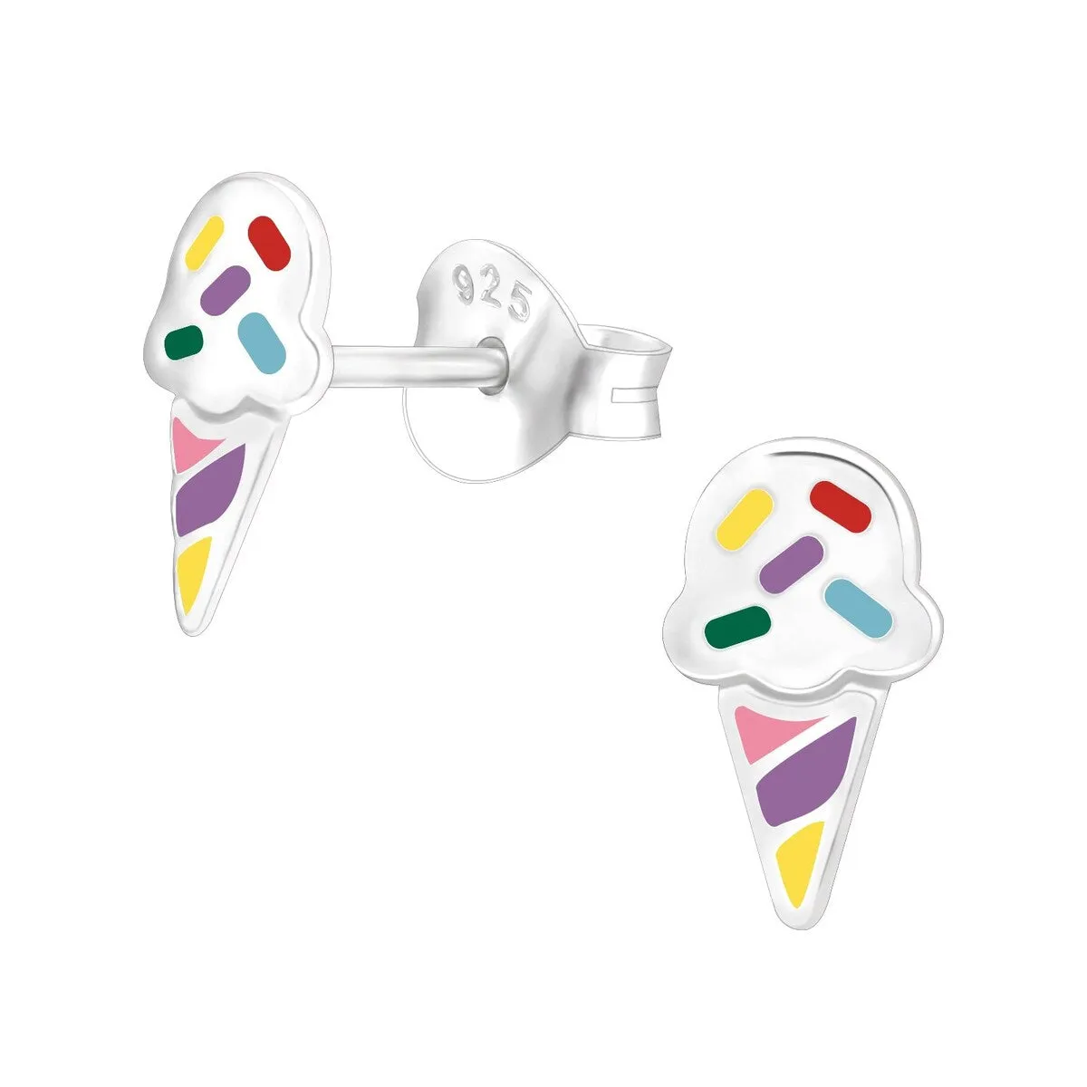 Sterling Silver Multi-coloured Ice Cream Cone Stud Earrings sold by Zulily