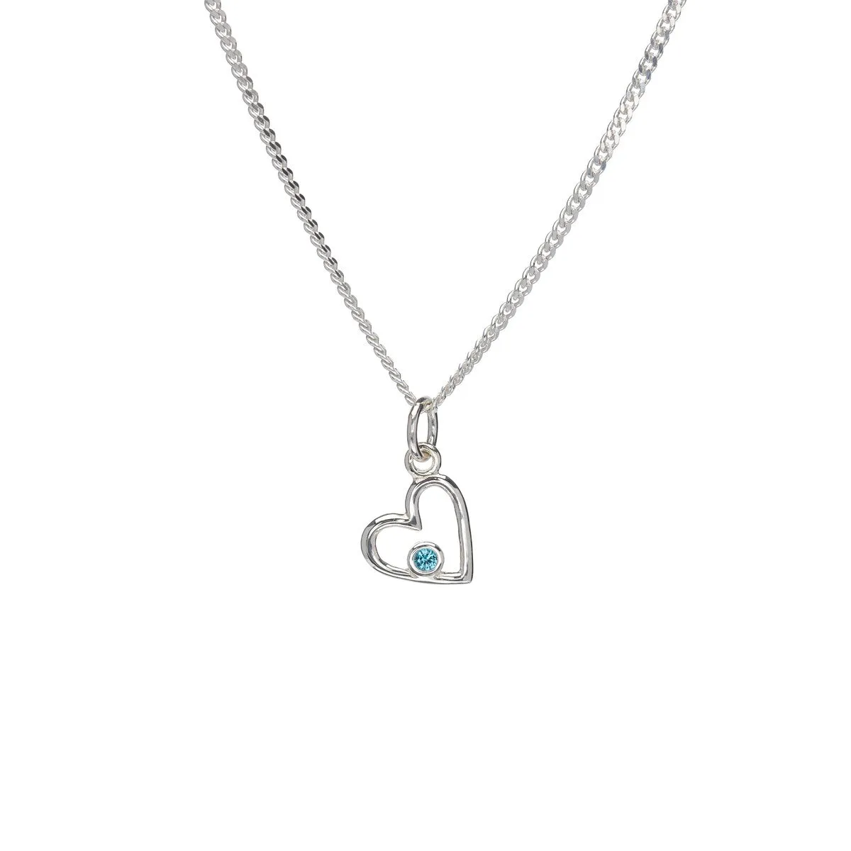 Sterling Silver Open Heart Pendant Necklace with Aqua Blue Cubic Zirconia Accent sold by Zulily