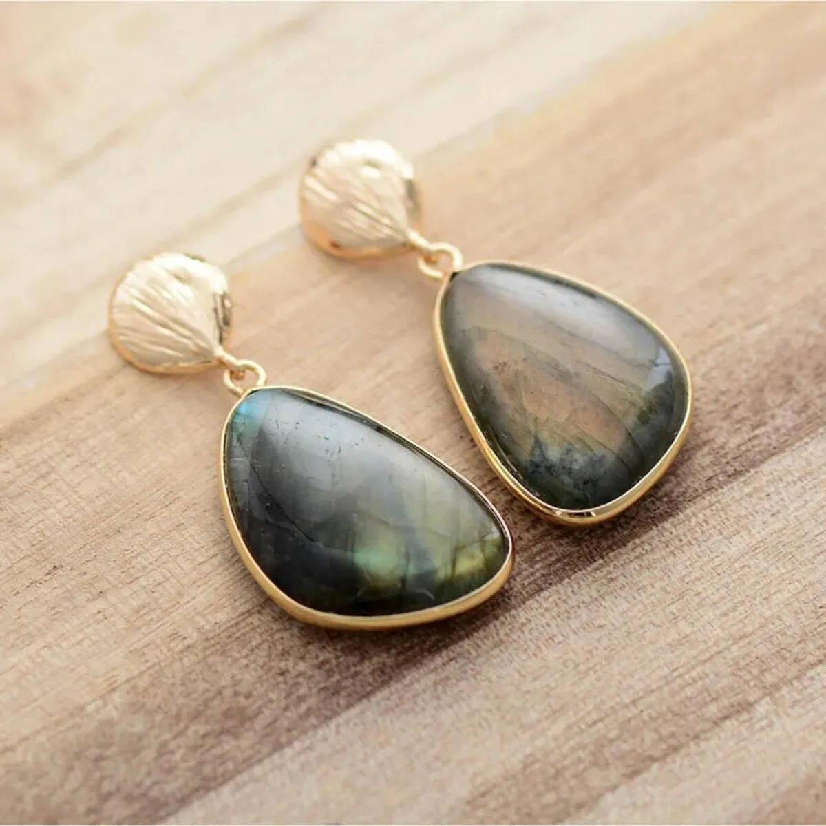 Goldtone & Labradorite Gemstone Drop Earrings sold by Zulily product image thumbnail 2