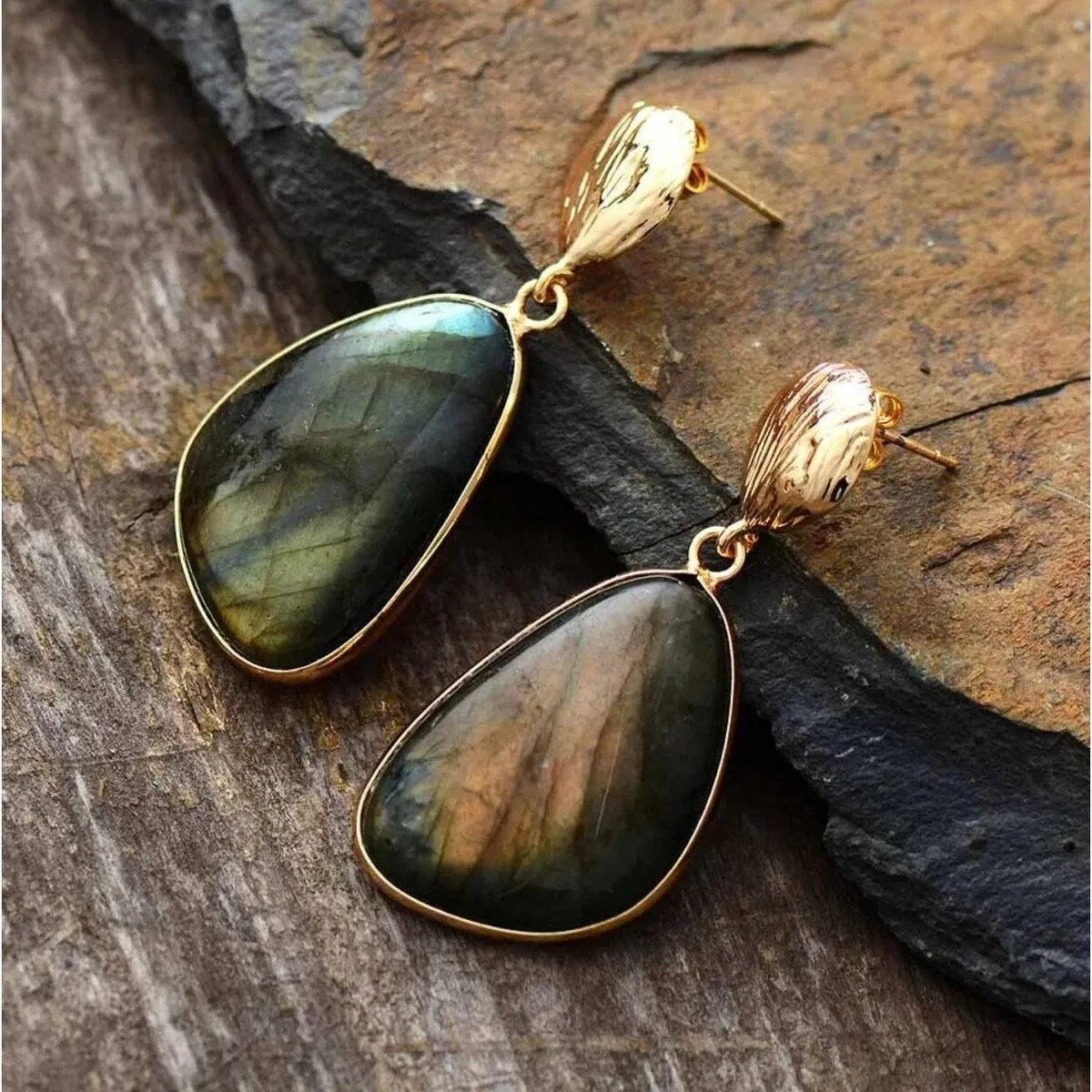 Goldtone & Labradorite Gemstone Drop Earrings sold by Zulily