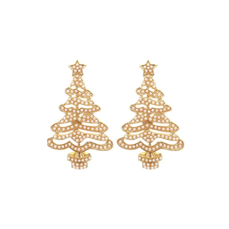 Goldtone & Imitation Pearl Encrusted Christmas Tree Earrings sold by Zulily