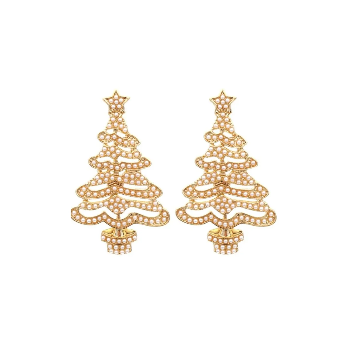 Goldtone & Imitation Pearl Encrusted Christmas Tree Earrings sold by Zulily