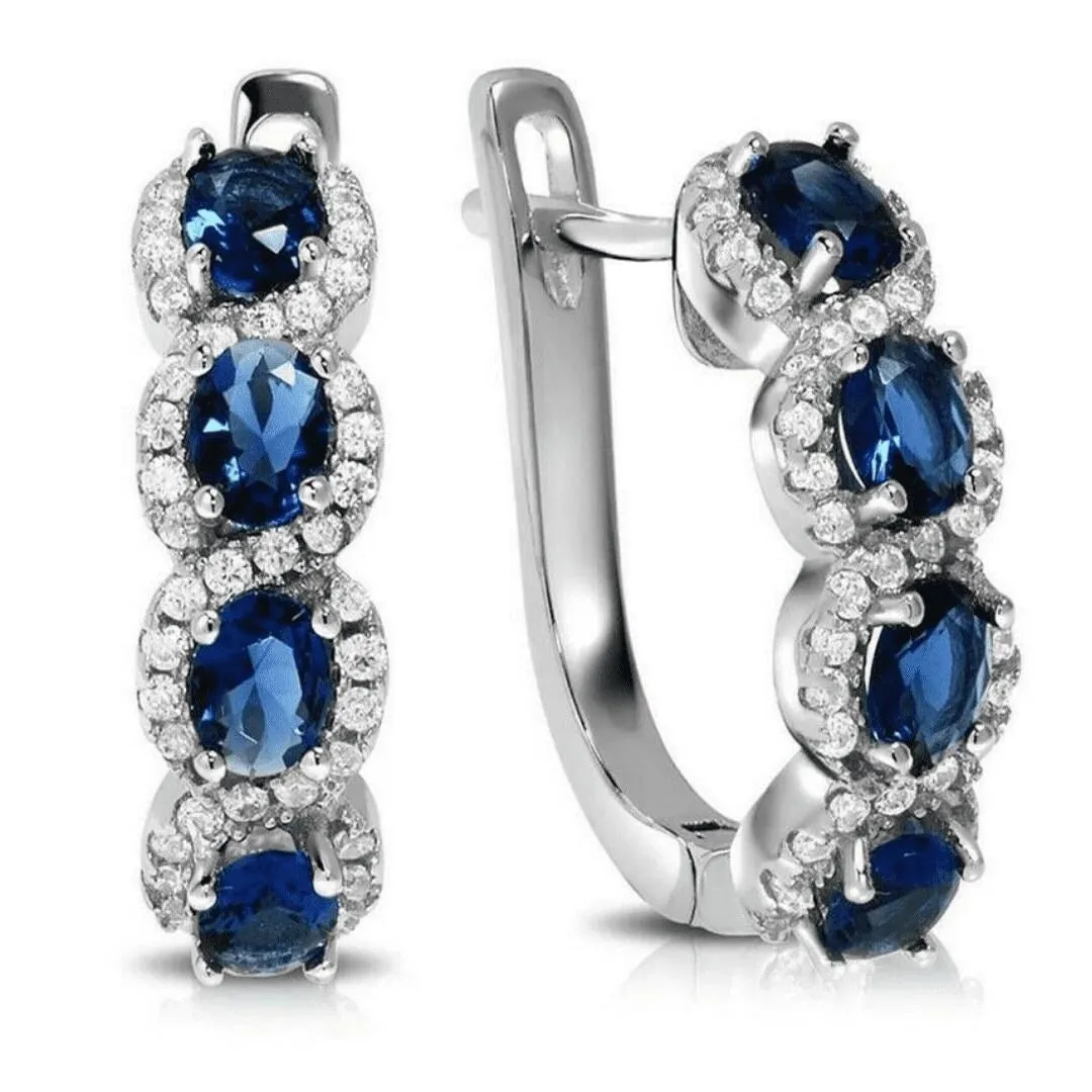 Blue & White Sapphire Halo Earrings in 14k White Gold sold by Zulily product image thumbnail 3