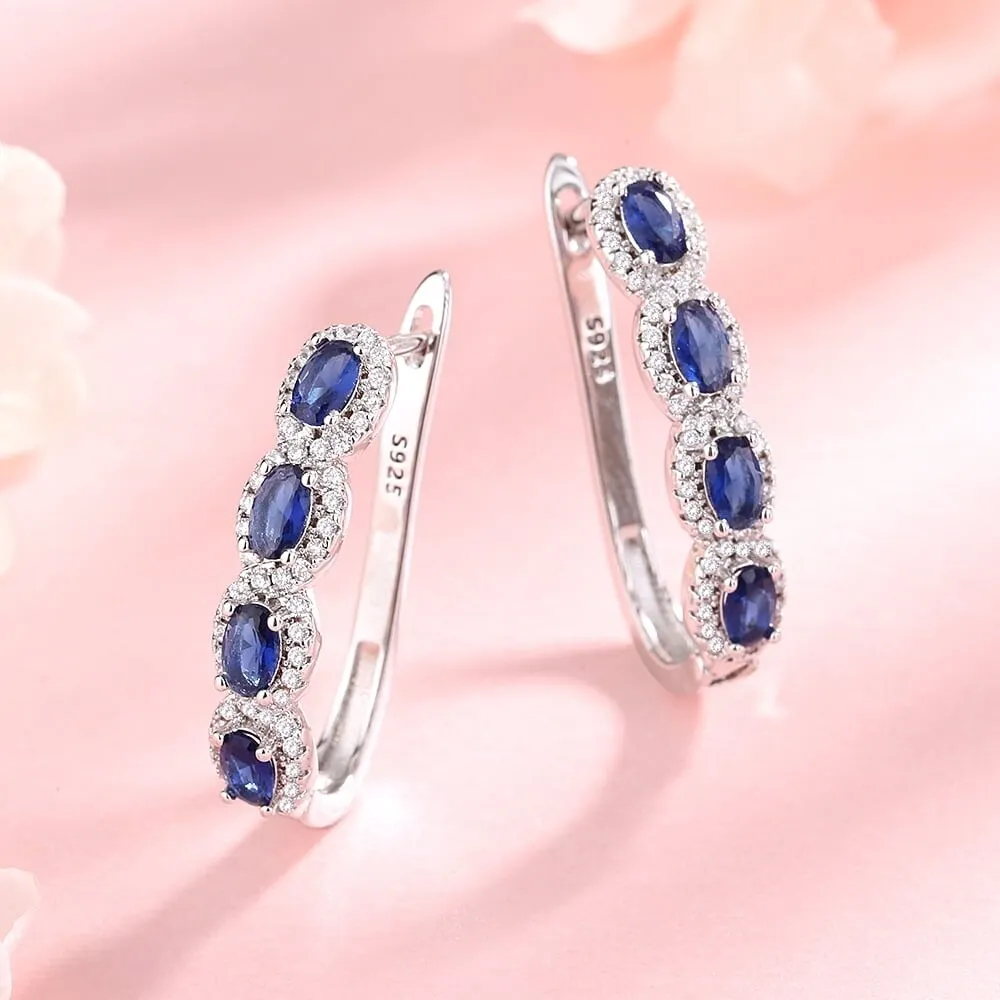Blue & White Sapphire Halo Earrings in 14k White Gold sold by Zulily product image thumbnail 2