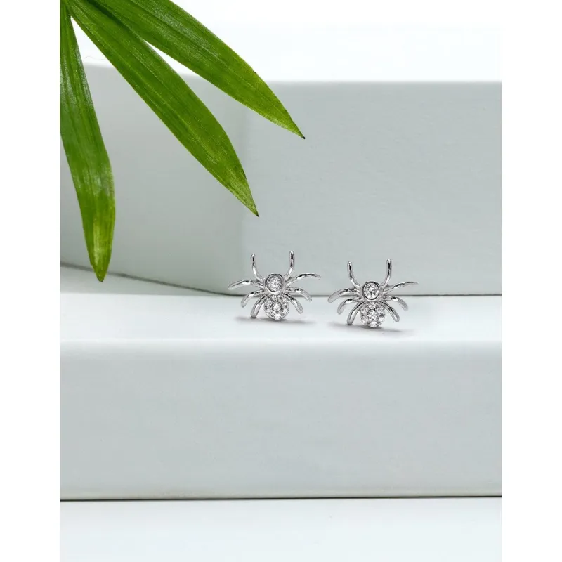 Sterling Silver Spider Stud Earrings with Cubic Zirconia sold by Zulily