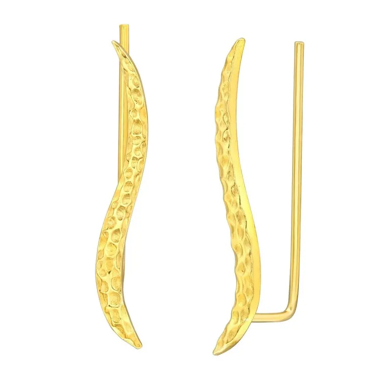 Sterling Silver 18k Gold-Plated Hammered Wave Ear Climber Earrings sold by Zulily