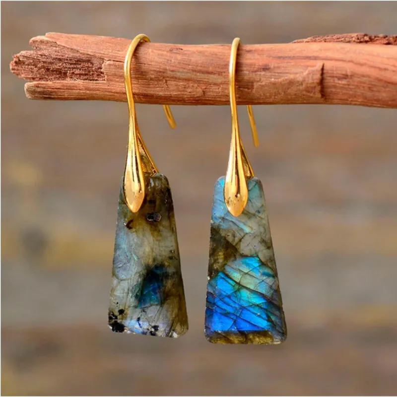 Goldtone Labradorite Geometric Drop Earrings sold by Zulily