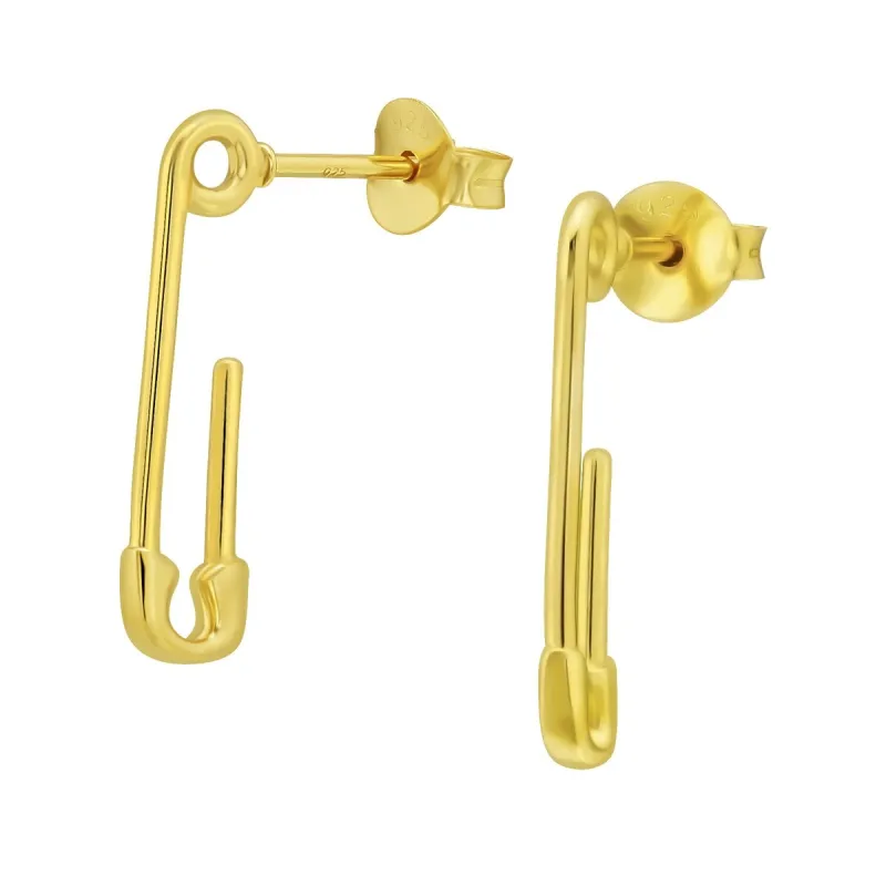 Sterling Silver 18k Gold-Plated Safety Pin Drop Earrings sold by Zulily