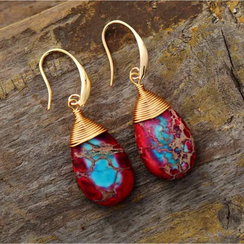 Red Blue Jasper Oval Gemstone Drop Earrings sold by Zulily