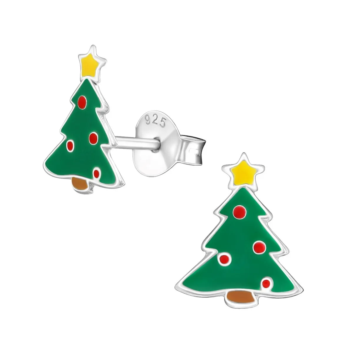 Sterlign Silver Green Christmas Tree with Red Ornaments Dainty Stud Earrings sold by Zulily