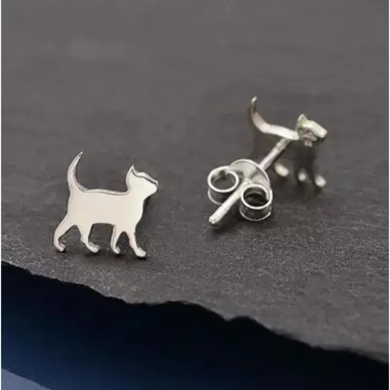 Sterling Silver Walking Cat Stud Earrings sold by Zulily