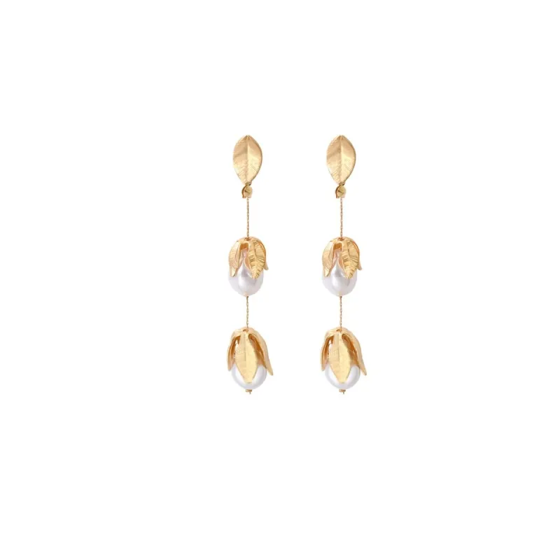 Goldtone & Faux Pearl Floral Drop Earrings sold by Zulily