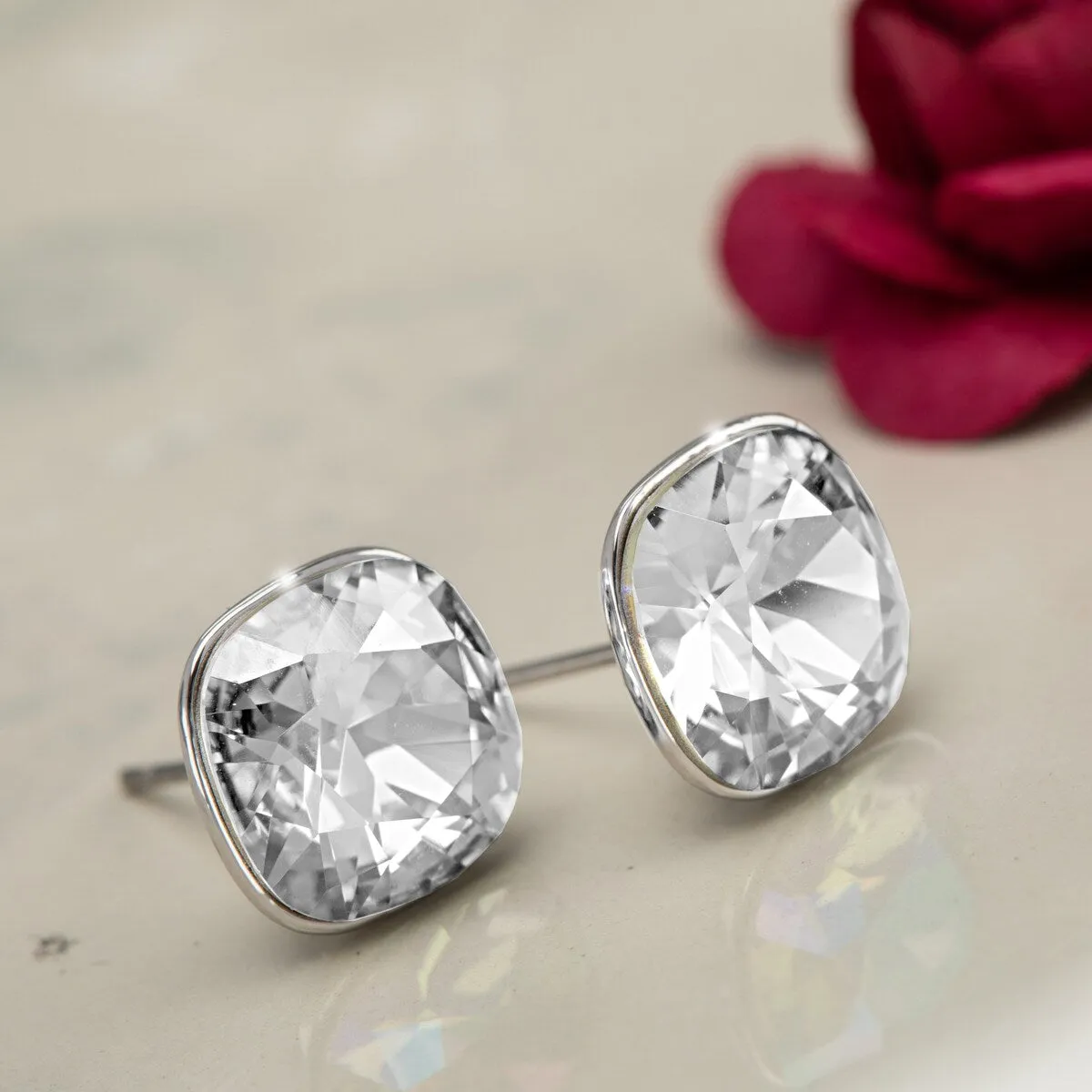 Cushion Cut Crystal Stud Earrings sold by Zulily product image thumbnail 2