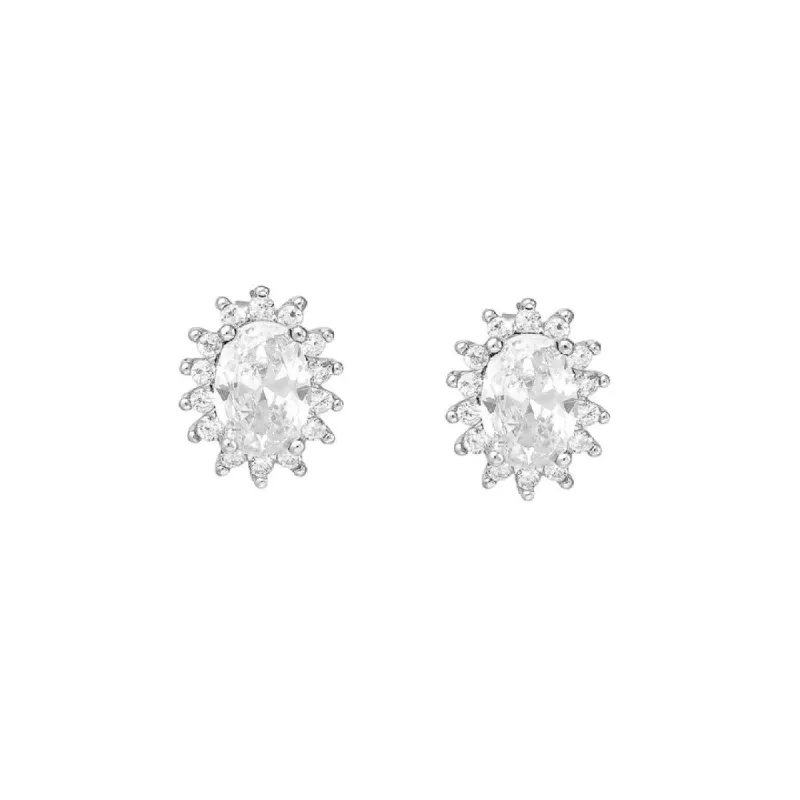 CZ Simulated Diamond Oval Halo Stud Earrings - 925 Sterling Silver - Ag Sterling sold by Zulily