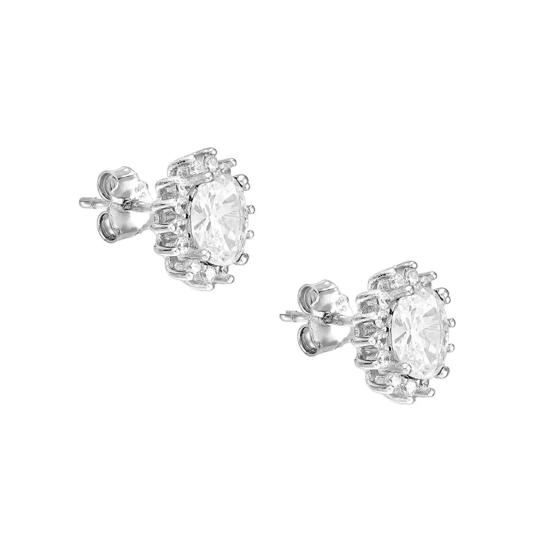 CZ Simulated Diamond Oval Halo Stud Earrings - 925 Sterling Silver - Ag Sterling sold by Zulily product image thumbnail 2