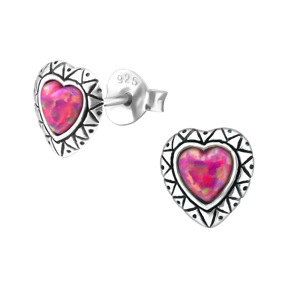 Sterling Silver Heart Stud Earrings with Pink Lab-Created Opal sold by Zulily