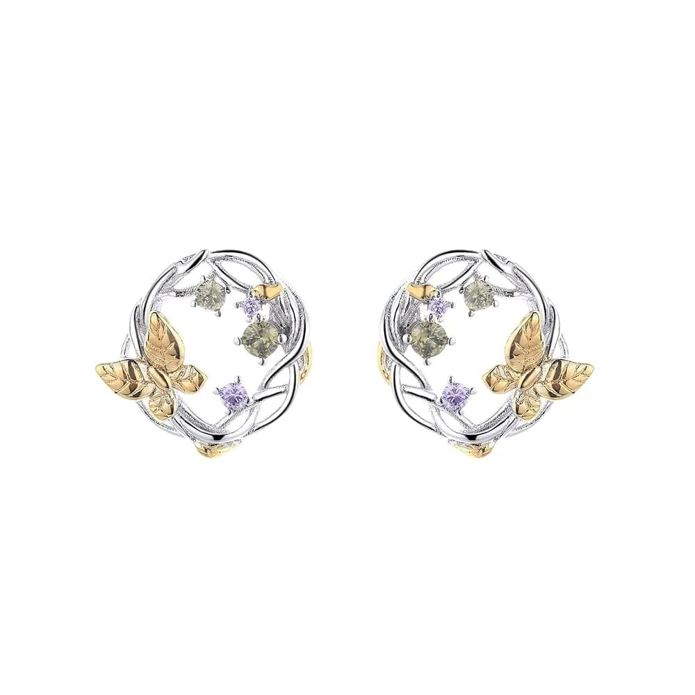 14K Gold Two-Tone Floral and Gemstone Earrings - Multi - 14mm D sold by Zulily product image thumbnail 3