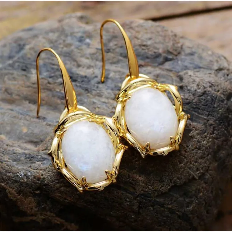 White Jade & Goldtone Framed Drop Earrings sold by Zulily