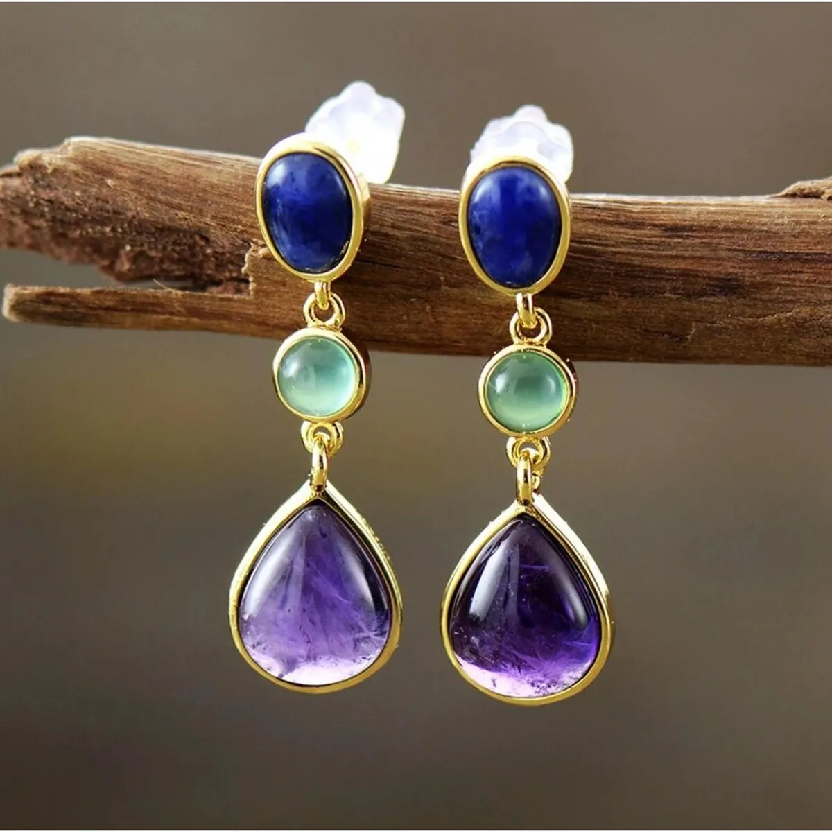Lapis Lazuli & Amethyst Oval Drop Earrings sold by Zulily