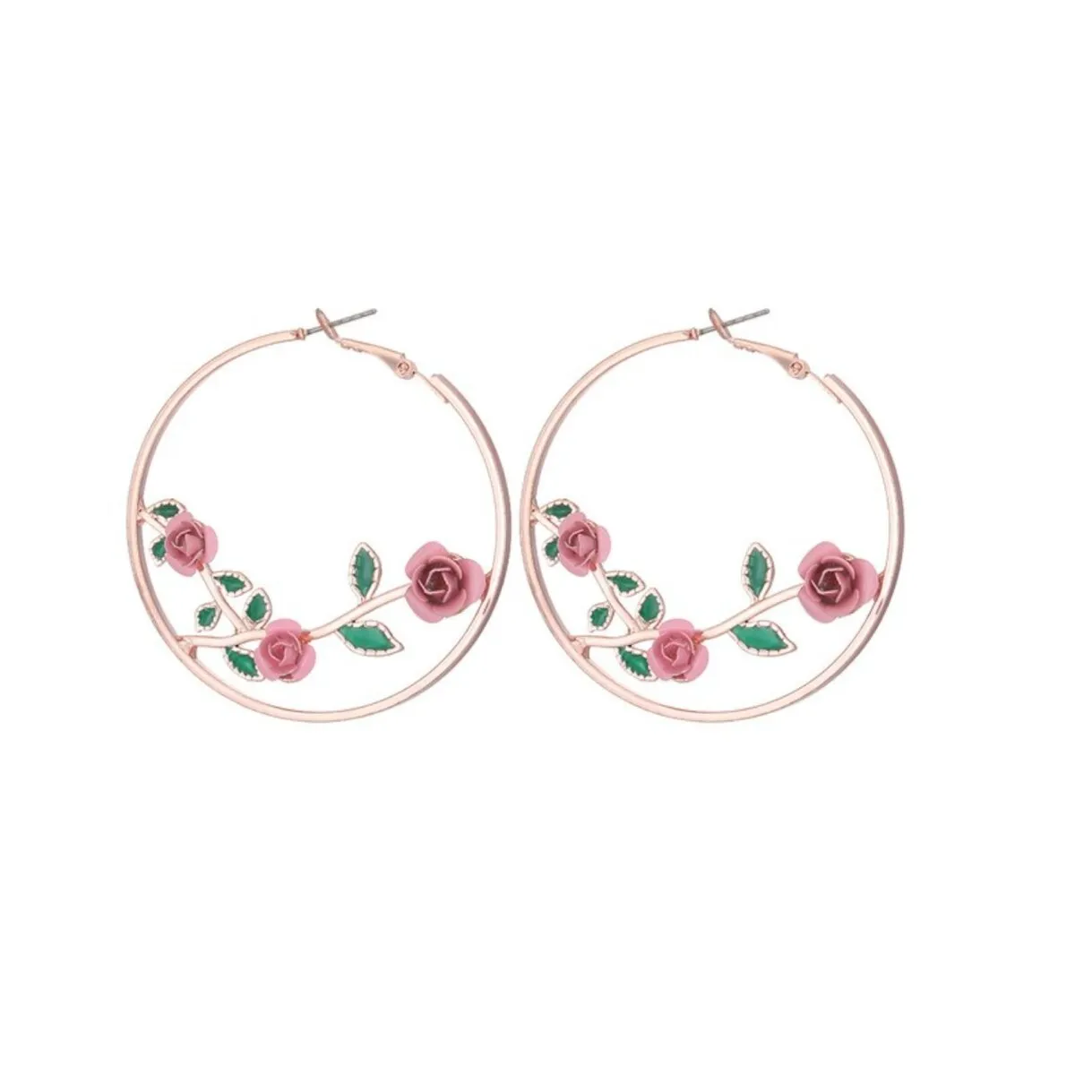 Rose Goldtone Pink Roses Hoop Earrings sold by Zulily