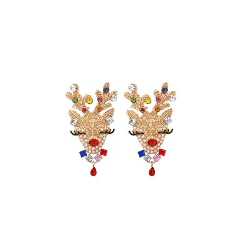 Multi Colored Crystal Reindeer Earrings sold by Zulily
