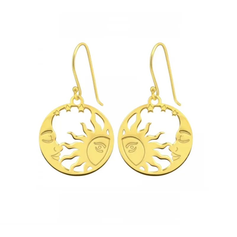 Sterling Silver 18k Gold-Plated Sun Moon Circular Drop Earrings sold by Zulily
