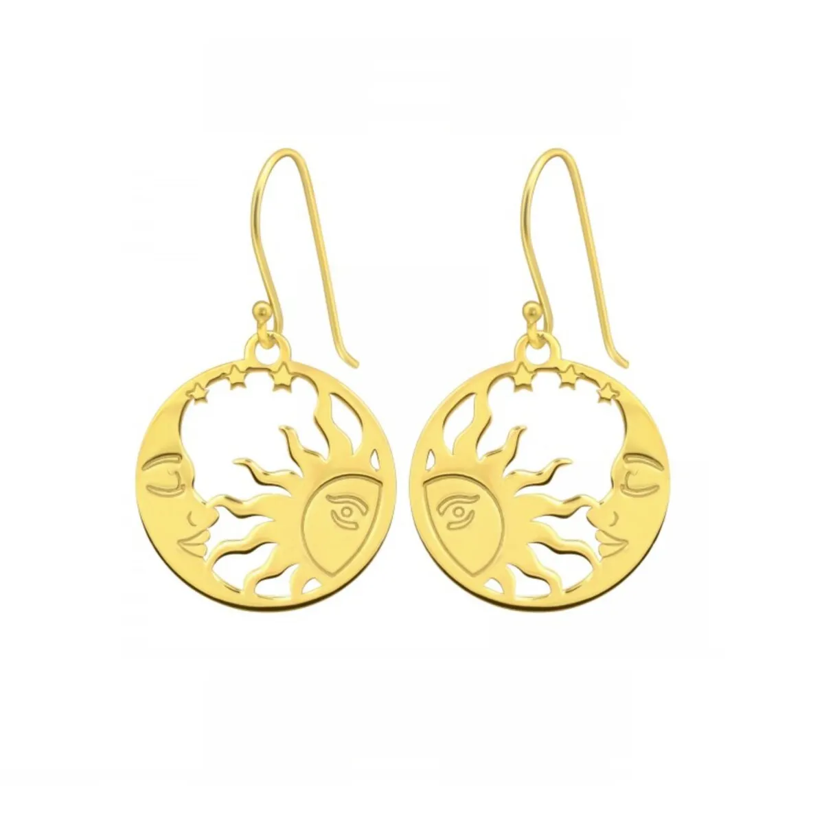 Sterling Silver 18k Gold-Plated Sun Moon Circular Drop Earrings sold by Zulily