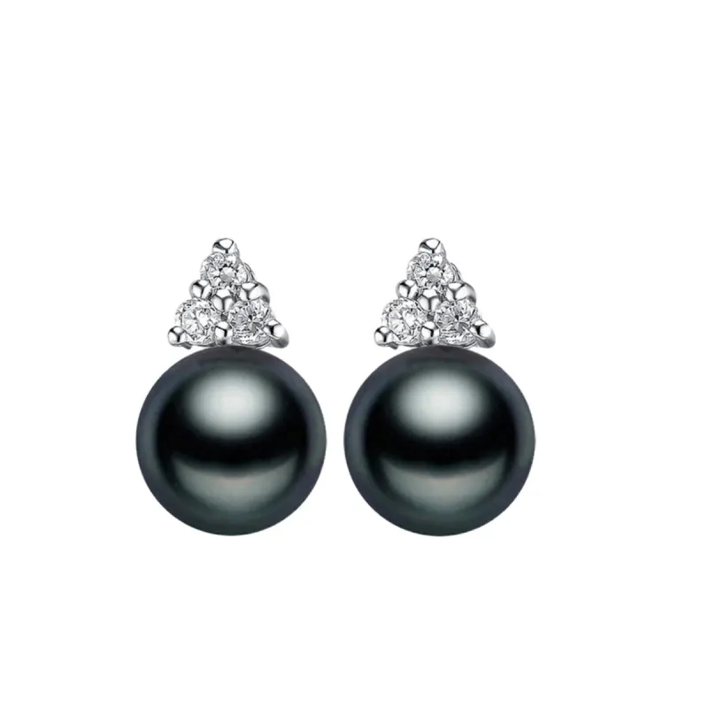 Black Freshwater Pearl & Cubic Zirconia Stud Earrings sold by Zulily