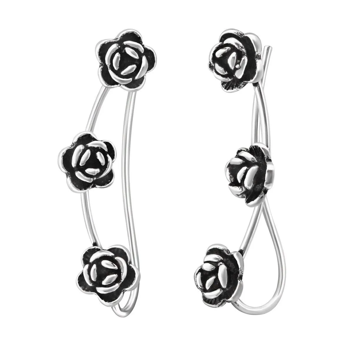 Sterling Silver Oxidized Rose Ear Climbers sold by Zulily