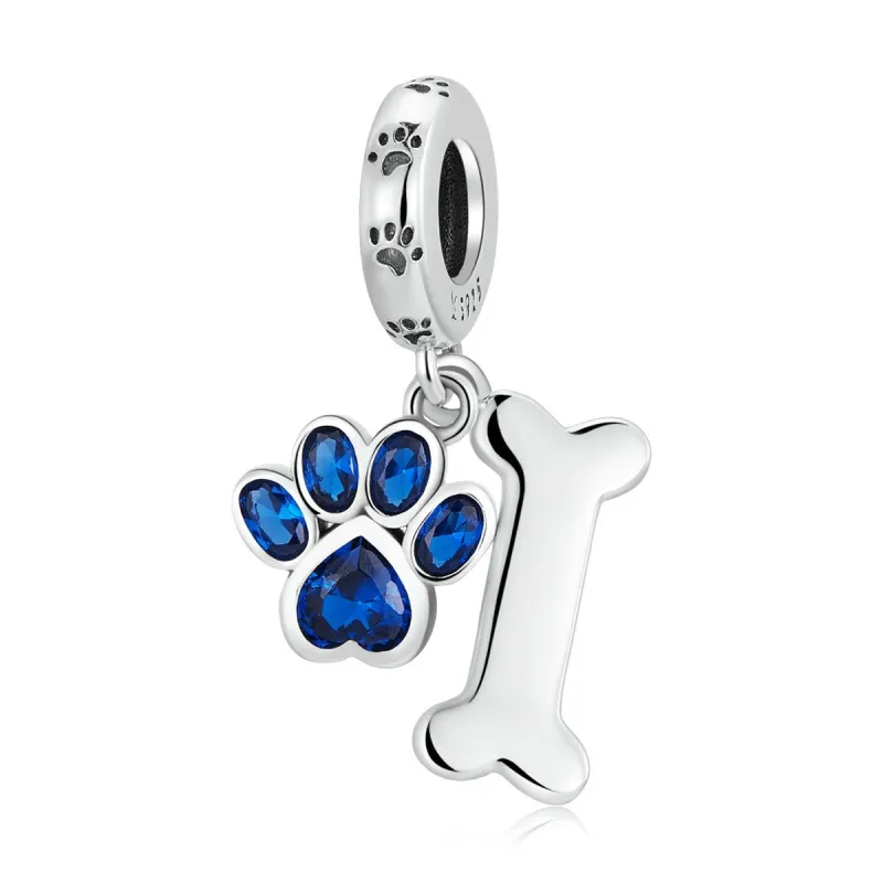 Blue Cubic Zirconia & Sterling Silver Paw & Bone Charm sold by Zulily