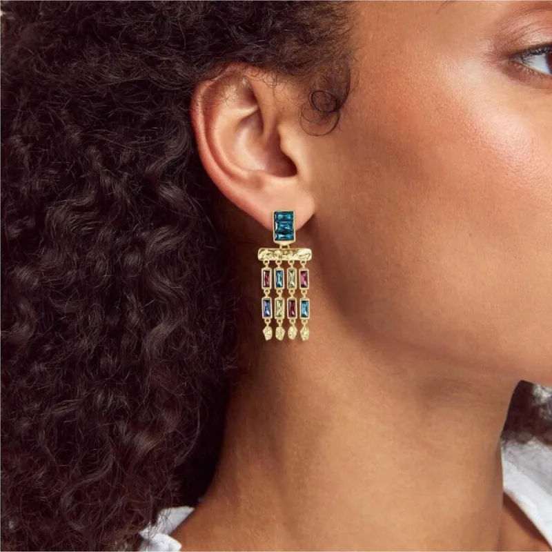 Blue & Multi Coloured Crystal Rectangular Drop Earrings made by Zulily