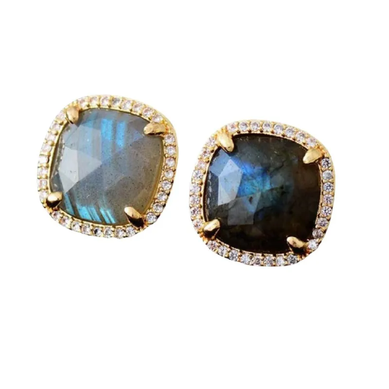 Pave Set Faceted Labradorite Cushion Stud Earring sold by Zulily