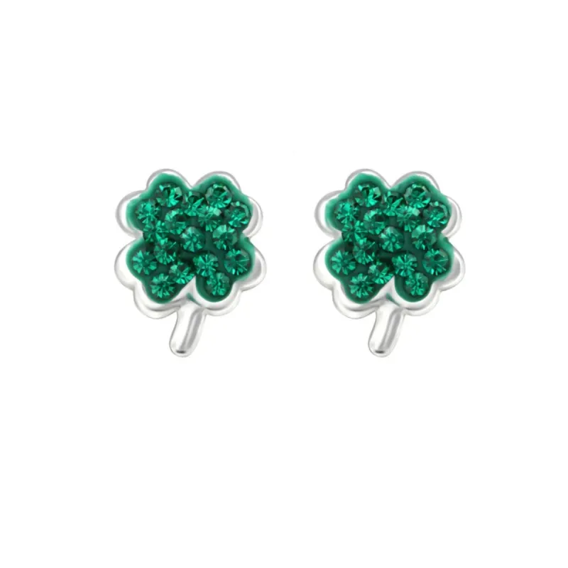 Sterling Silver Green Cubic Zirconia Shamrock Stud Earrings sold by Zulily