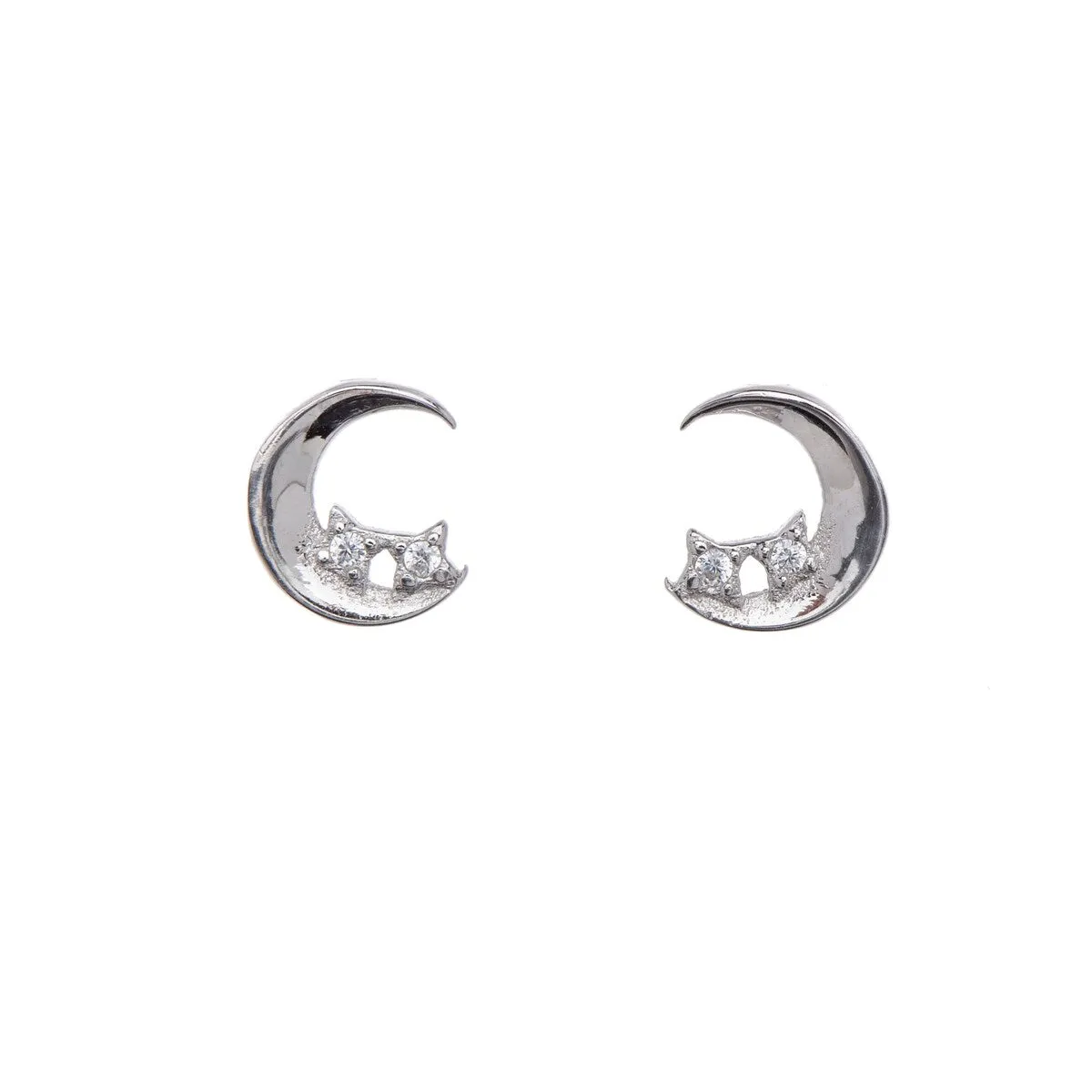 Sterling Silver Crescent Moon & Cubic Zirconia Twin Stars Stud Earrings sold by Zulily