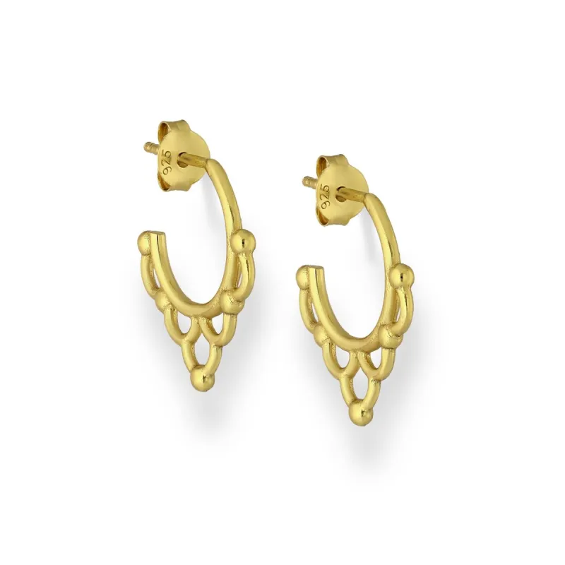 Goldtone Plated Sterling Silver Bali Ornate Hoop Earrings sold by Zulily