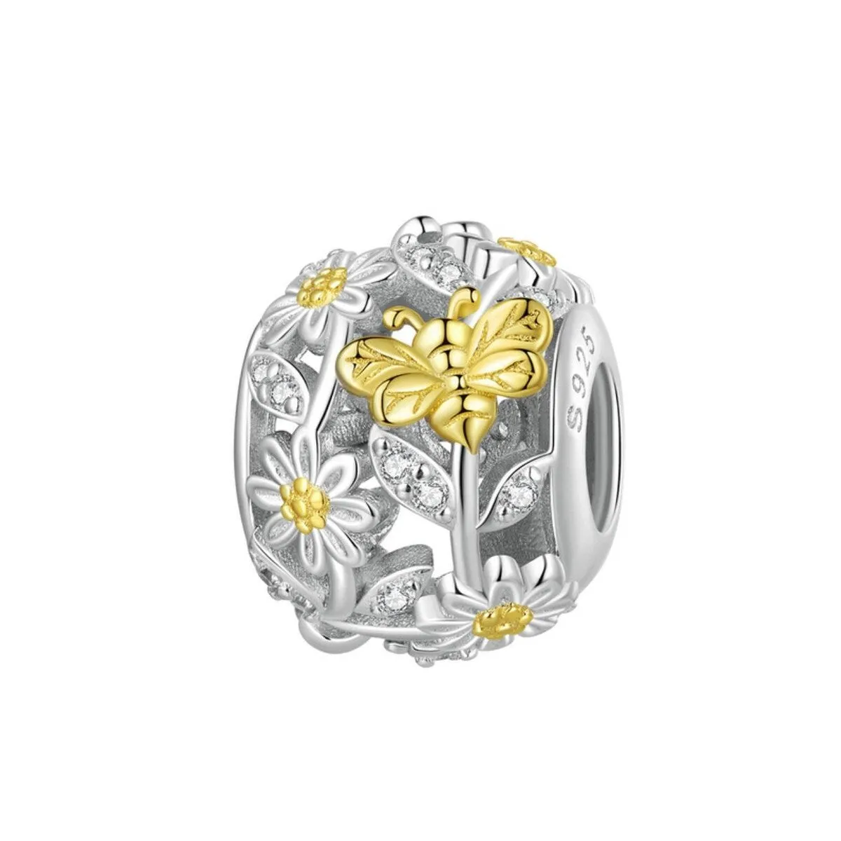 Goldtone & Sterling Silver Flowers & Bee Round Charm sold by Zulily
