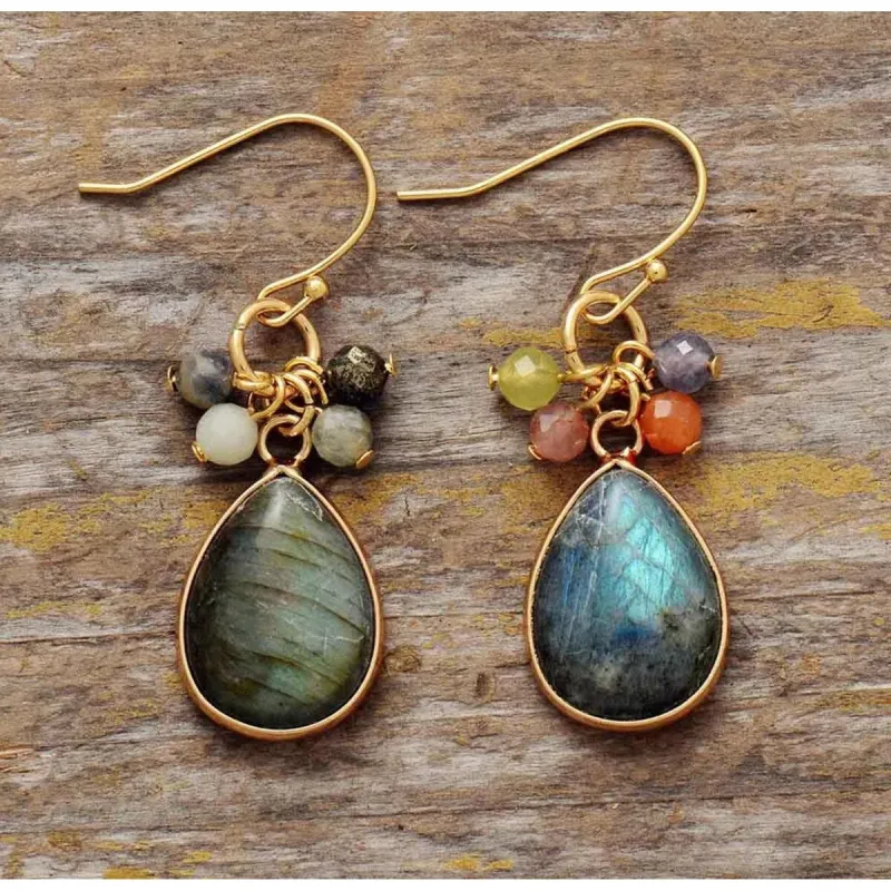 Labradorite Teardrop Beaded Charm Teardrop Drop Earrings sold by Zulily