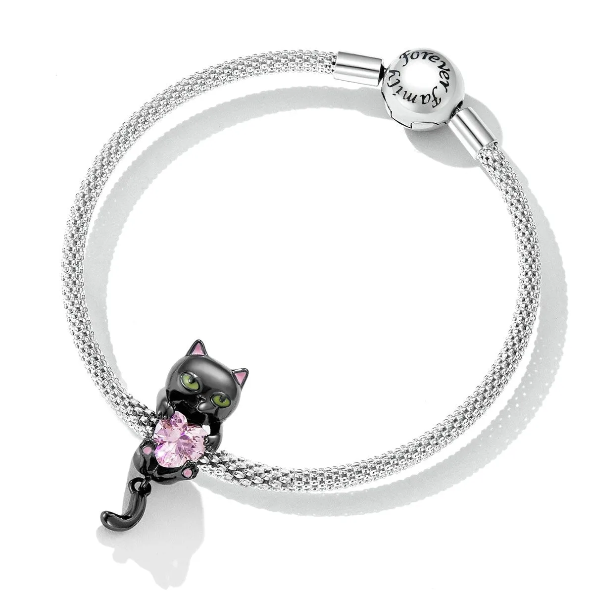 Pink Cubic Zirconia Heart & Black Sterling Silver Cat Charm sold by Zulily product image thumbnail 4