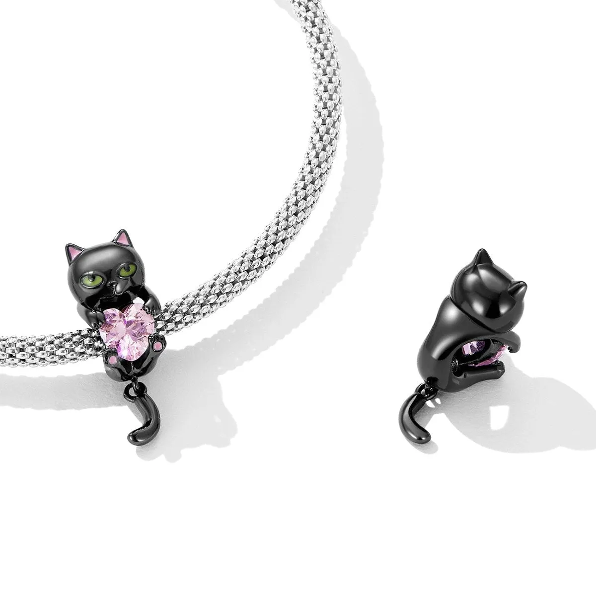 Pink Cubic Zirconia Heart & Black Sterling Silver Cat Charm sold by Zulily product image thumbnail 3