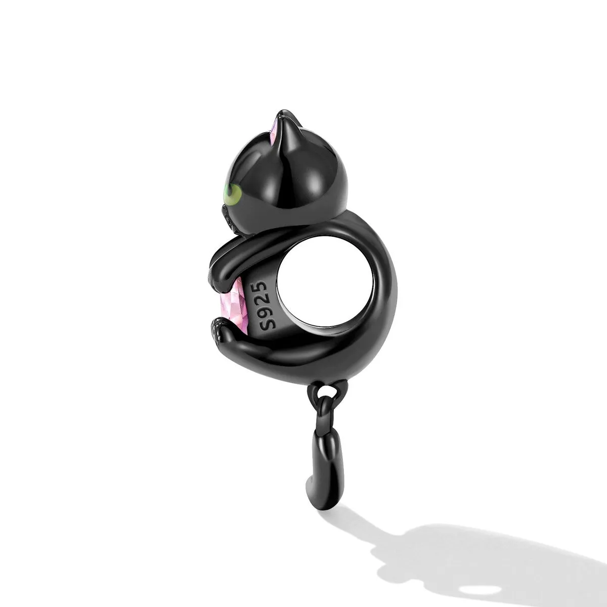 Pink Cubic Zirconia Heart & Black Sterling Silver Cat Charm sold by Zulily product image thumbnail 2