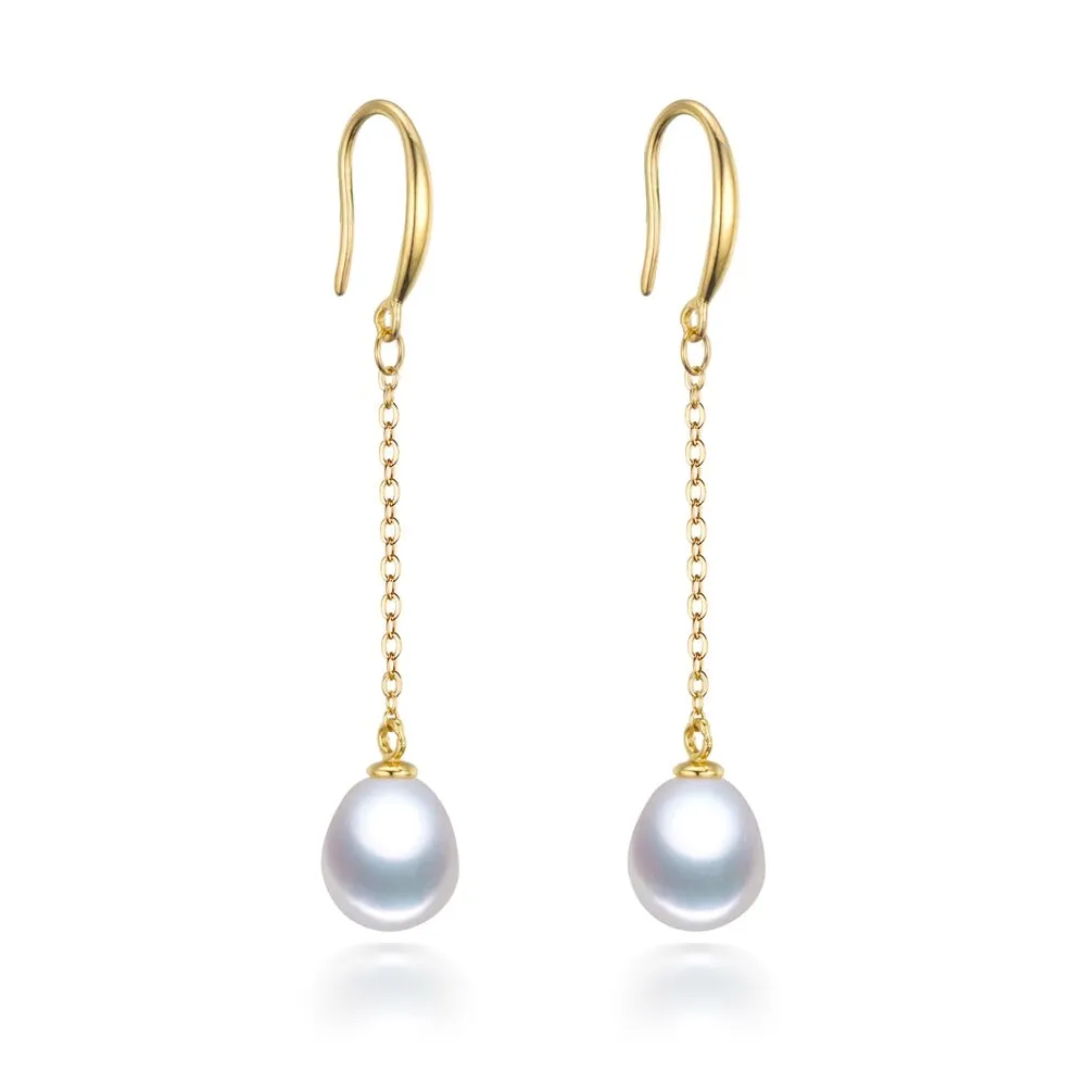 Gold Plated Sterling Silver Freshwater Pearl Chain Drop Earrings sold by Zulily