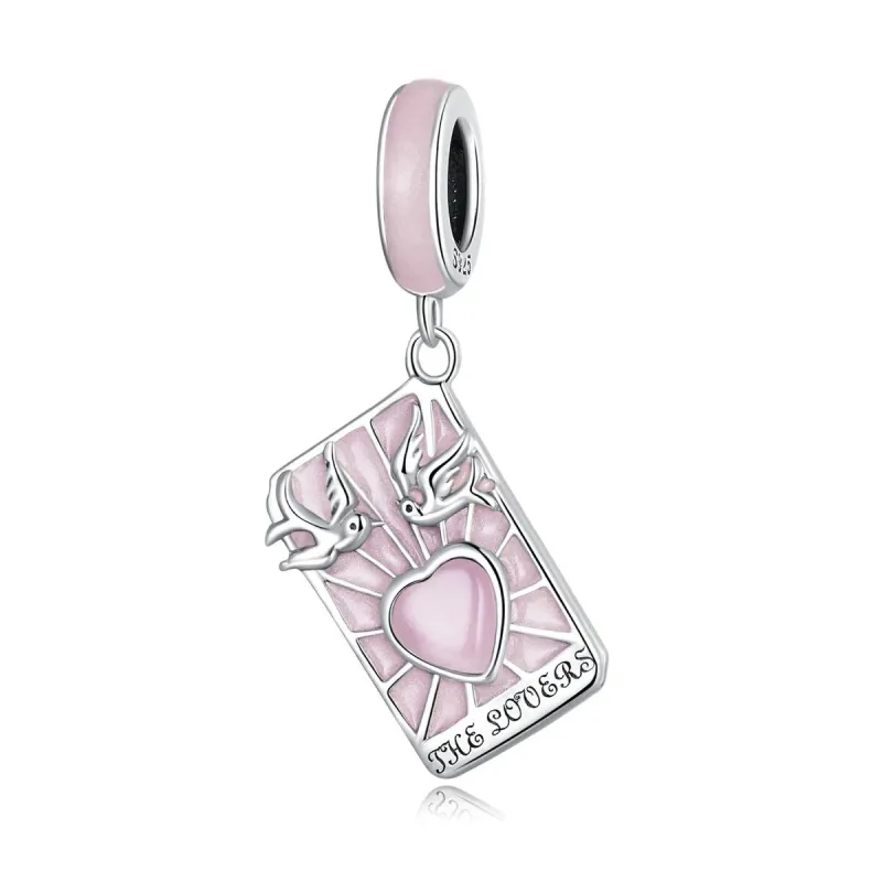 Sterling Silver Pale Pink 'Lovers' Dove Birds Tarot Card Dangling Bracelet Charm sold by Zulily
