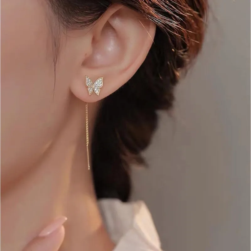 Goldtone & Crystal Dainty Butterfly Threader Earrings sold by Zulily