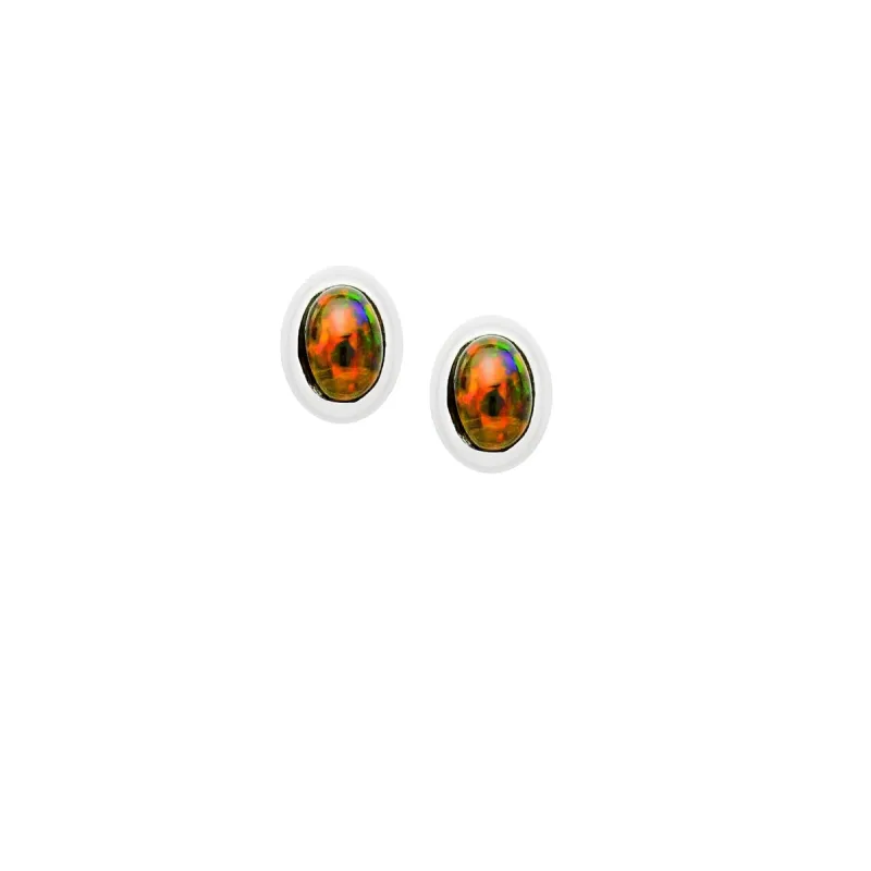 Sterling Silver Orange Fire Lab Opal Oval Stud Earrings sold by Zulily