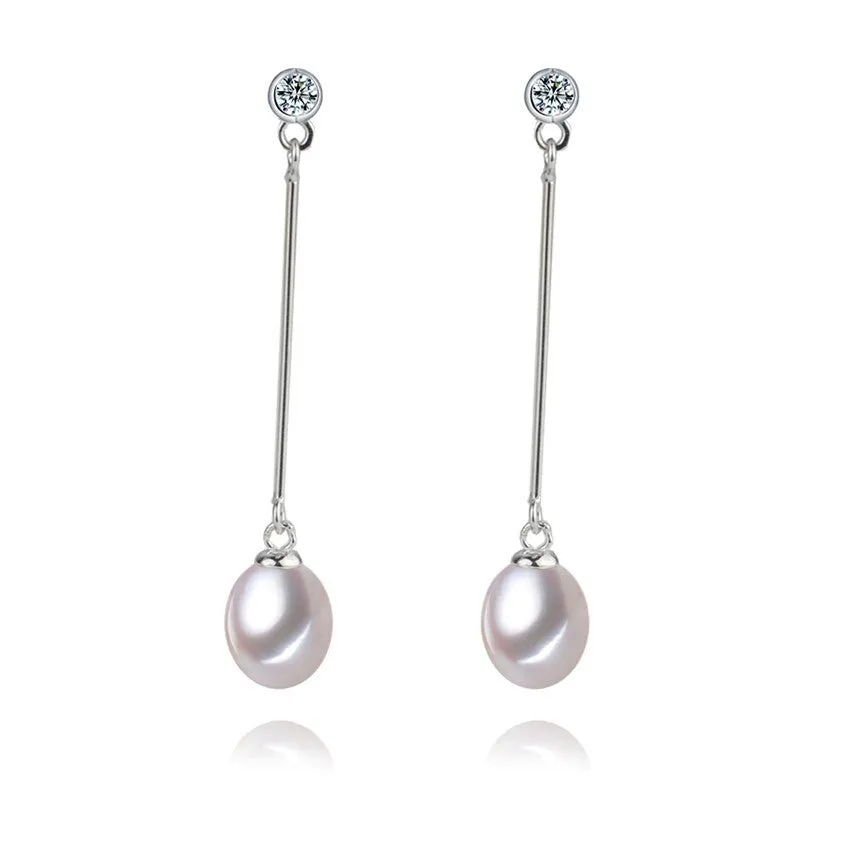 White Freshwater Pearl Dainty Cubic Zirconia Bar Drop Earrings sold by Zulily