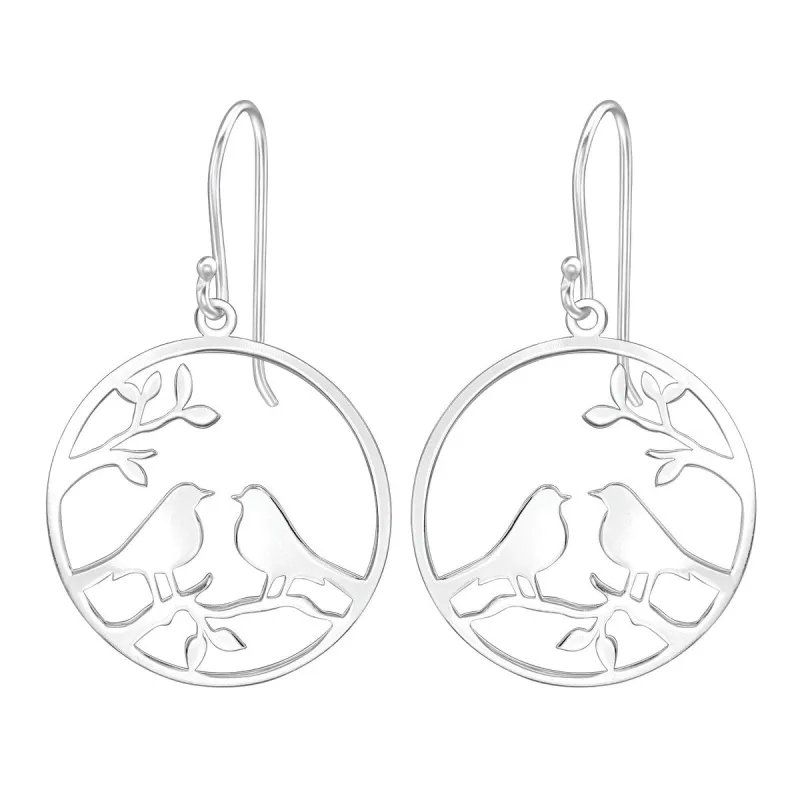 Sterling Silver Circular Openwork Love Birds Drop Earrings sold by Zulily
