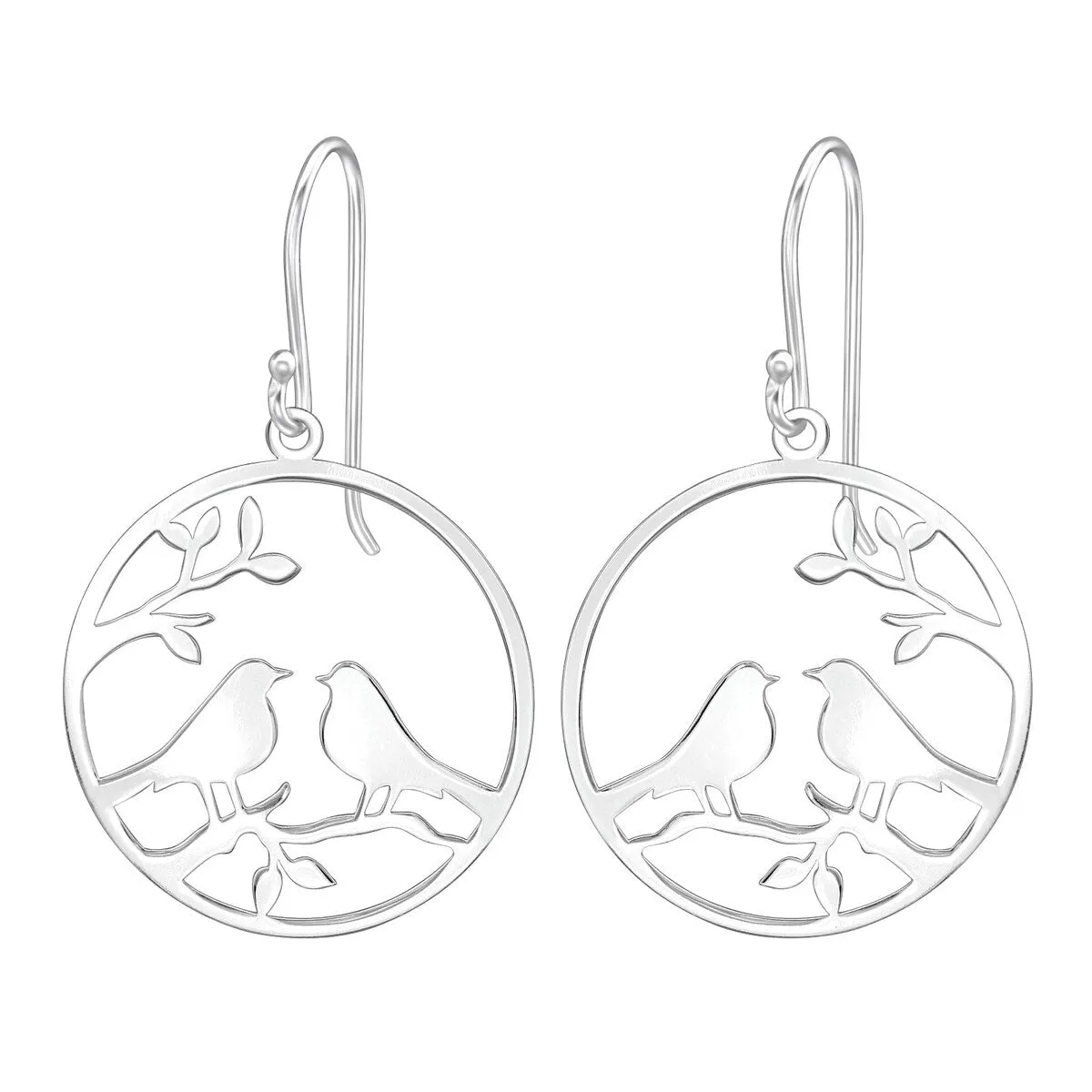 Sterling Silver Circular Openwork Love Birds Drop Earrings sold by Zulily