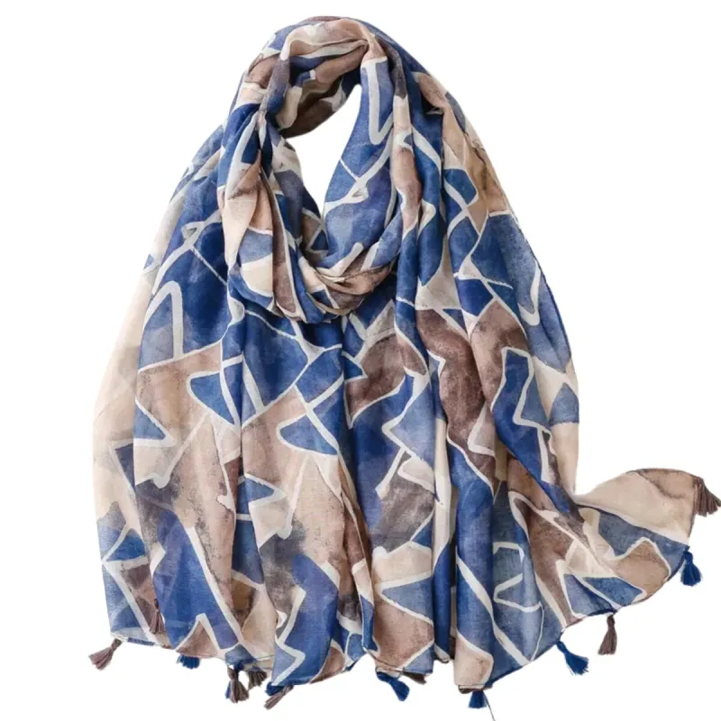 Slate And Beige Geometric Scarf with Tassels sold by Zulily